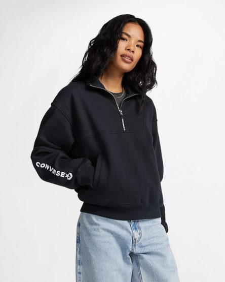 Mikiny Converse Fleece Half-Zip Pullover Damske Čierne | SK LQFPI2